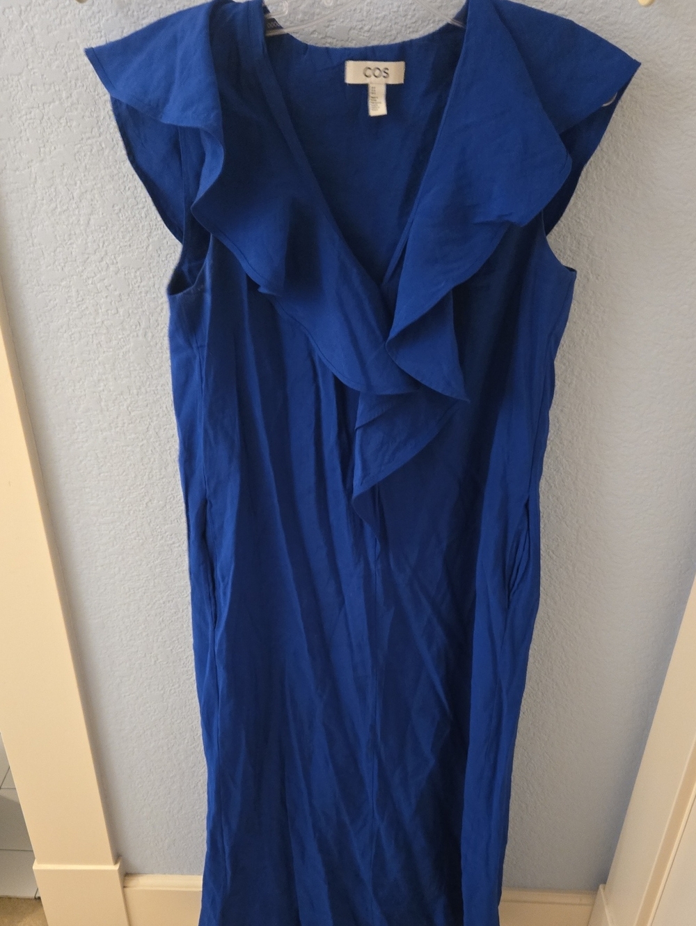 COS Cobalt Blue Ruffle-Front Maxi Dress